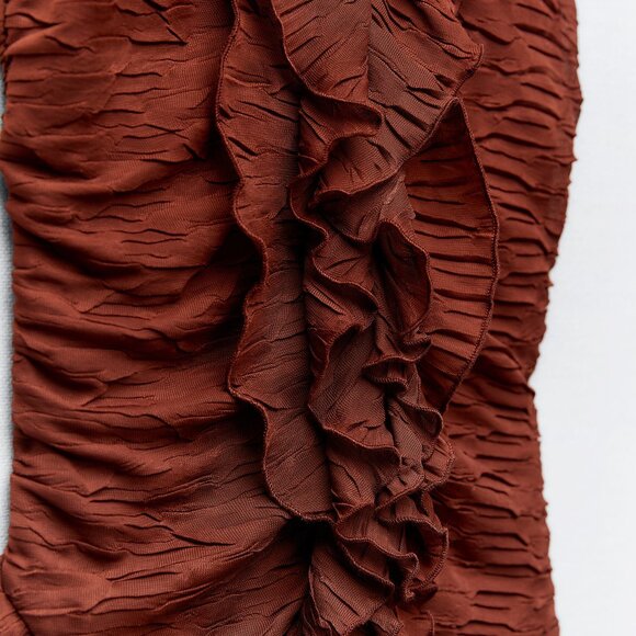 Zara Rust Brown Ruffled Mini Dress - Picture 8 of 8